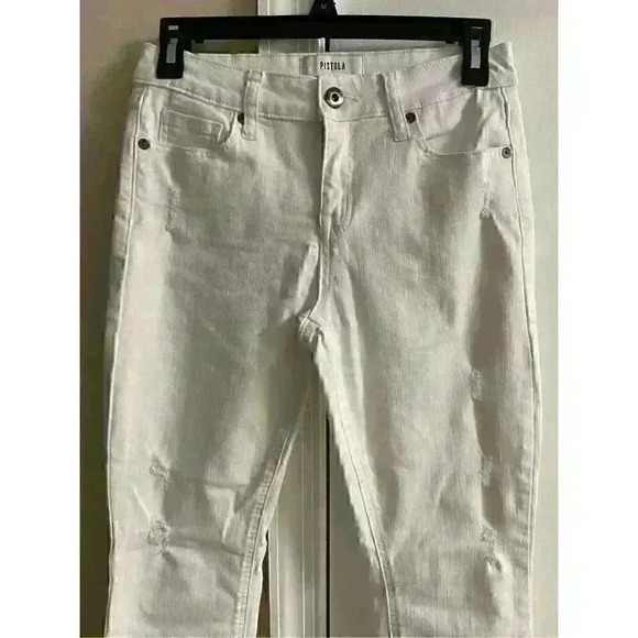 PISTOLA white mid rise distressed‎ jeans Sz 27 - Picture 2 of 5